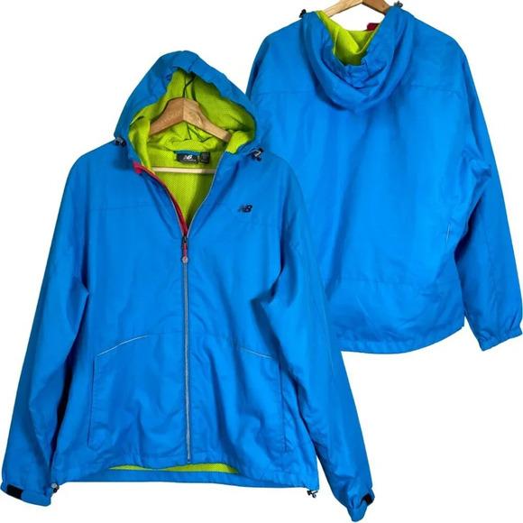 New Balance Windbreaker Rain Running Hooded Jacket Women's XXL Long Sleeve Blue - Picture 1 of 16